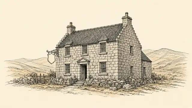 Illustration of a Scottish stone pub, not the actual pub